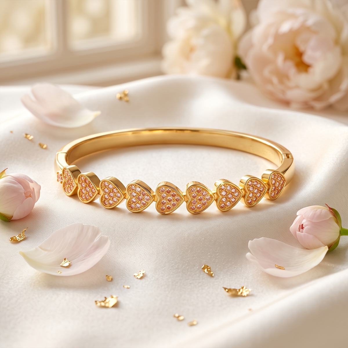 Plated 304 Stainless Steel Heart Bracelet with Heart-Shaped Clasps